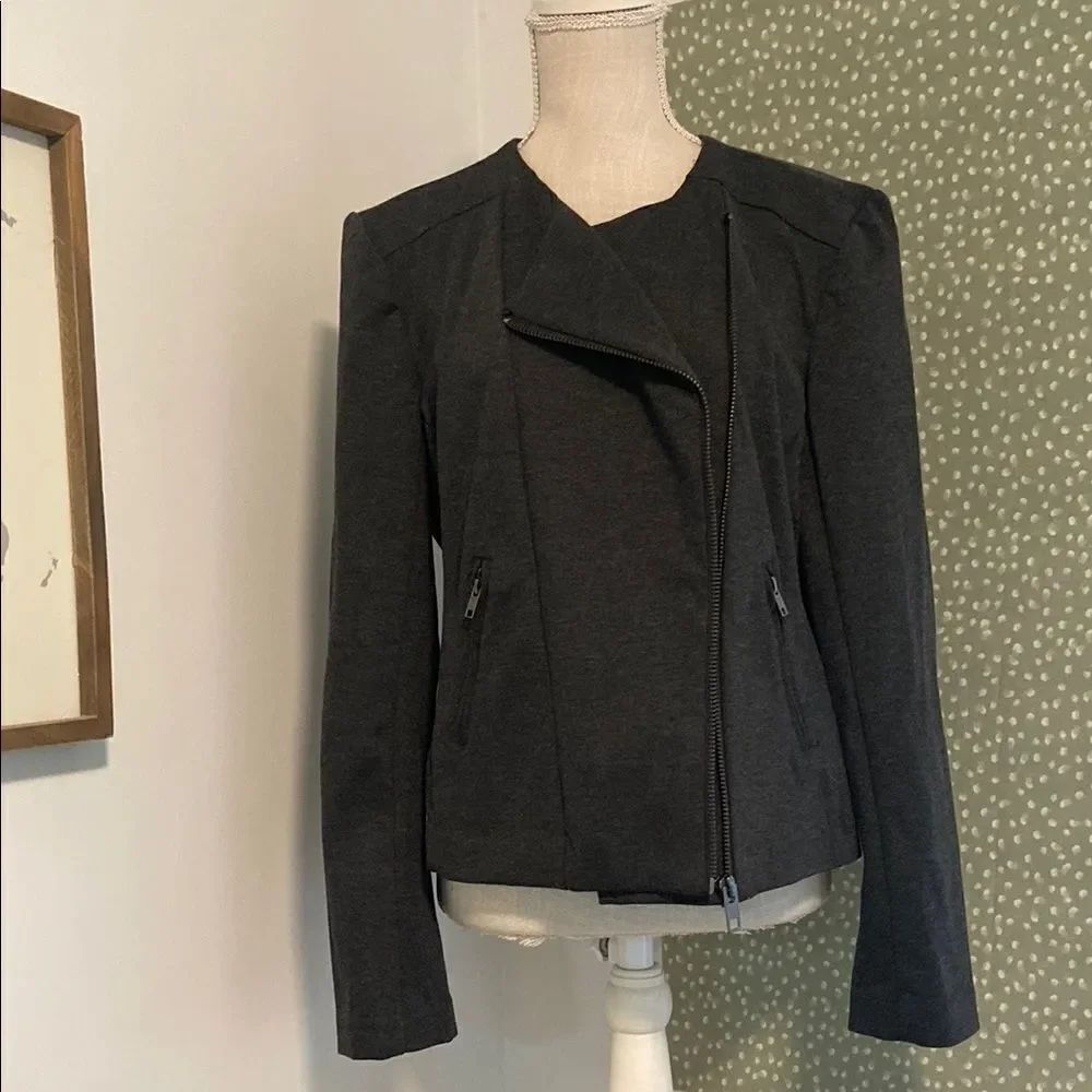 Catherine Malandrino Charcoal Gray Double Zip Moto Jacket Size XL NEW